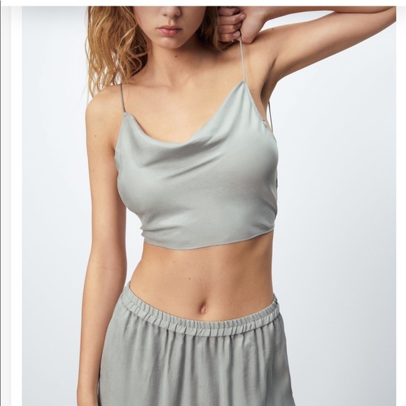 Grey crop top worn strappy backless detail. Matching set also available - Picture 8 of 9